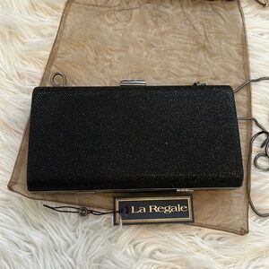 La Regale Black Minaudiere Hard Clutch Crossbody Bag